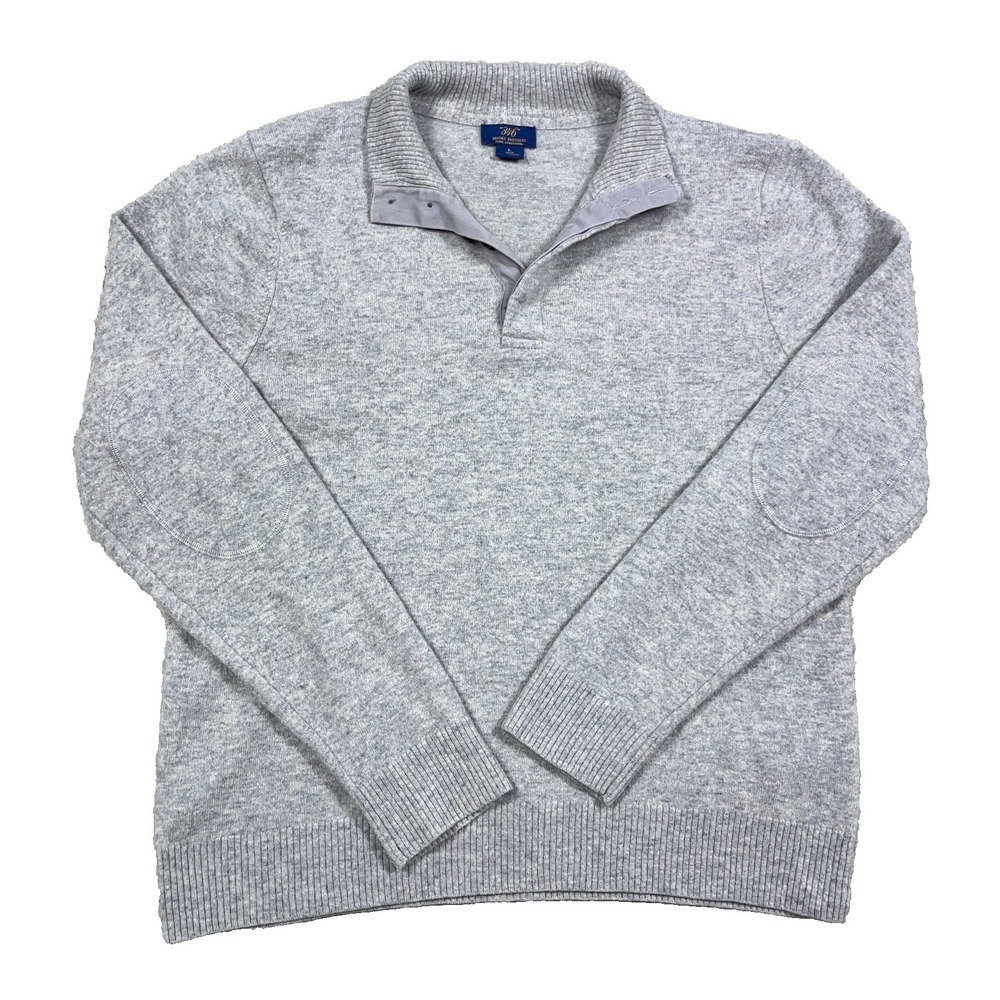 Brooks Brothers Sweater Men Large Gray Lambe Wool Henley Elbow Pads Grandpa *